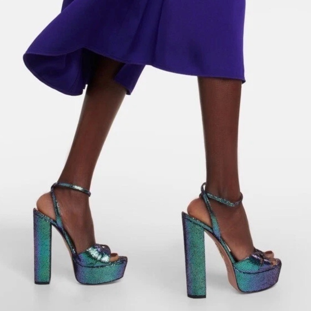 AQUAZZURA Sinner Ombre Platform Ankle-strap Sandals In Petroleum - Picture 16 of 16